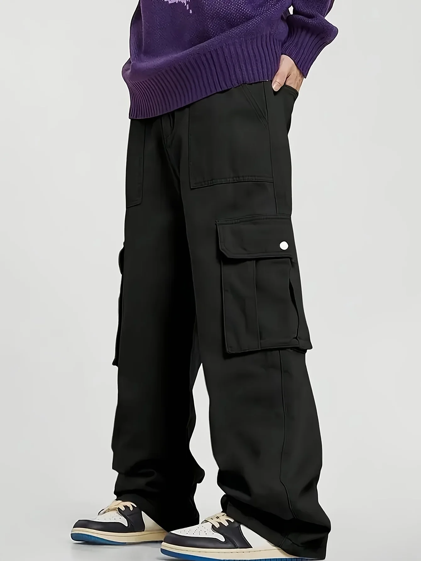 Big Pocket Wild Cargo Pants Man Loose Fit Wide Leg Baggy Cargo Pants Hip Hop Streetwear Multi-Pocket Fashion Joggers