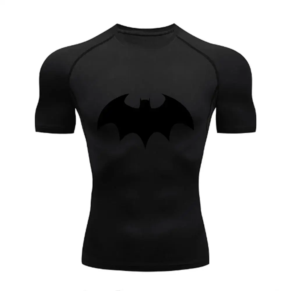 Men Compression Tee Shirt Bat Print Sport Quick Dry Gym Tshirt Summer Short Sleeve Fitness Workout Undershirt Elasticity Top