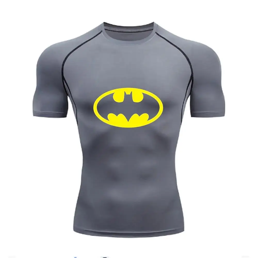 Men Compression Tee Shirt Bat Print Sport Quick Dry Gym Tshirt Summer Short Sleeve Fitness Workout Undershirt Elasticity Top