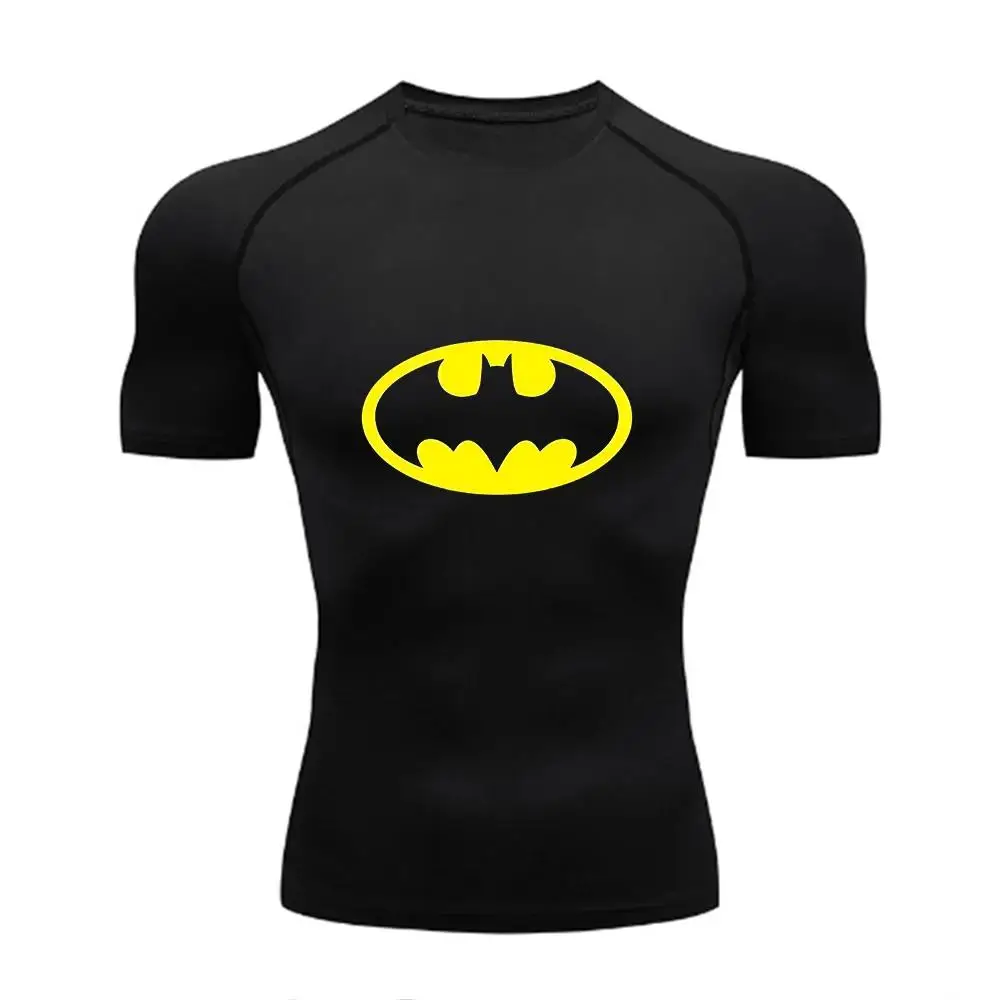 Men Compression Tee Shirt Bat Print Sport Quick Dry Gym Tshirt Summer Short Sleeve Fitness Workout Undershirt Elasticity Top