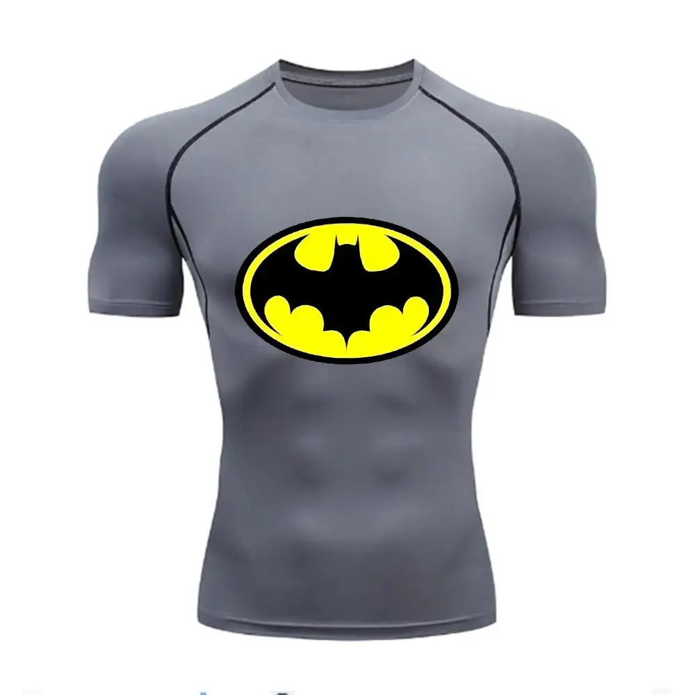 Men Compression Tee Shirt Bat Print Sport Quick Dry Gym Tshirt Summer Short Sleeve Fitness Workout Undershirt Elasticity Top