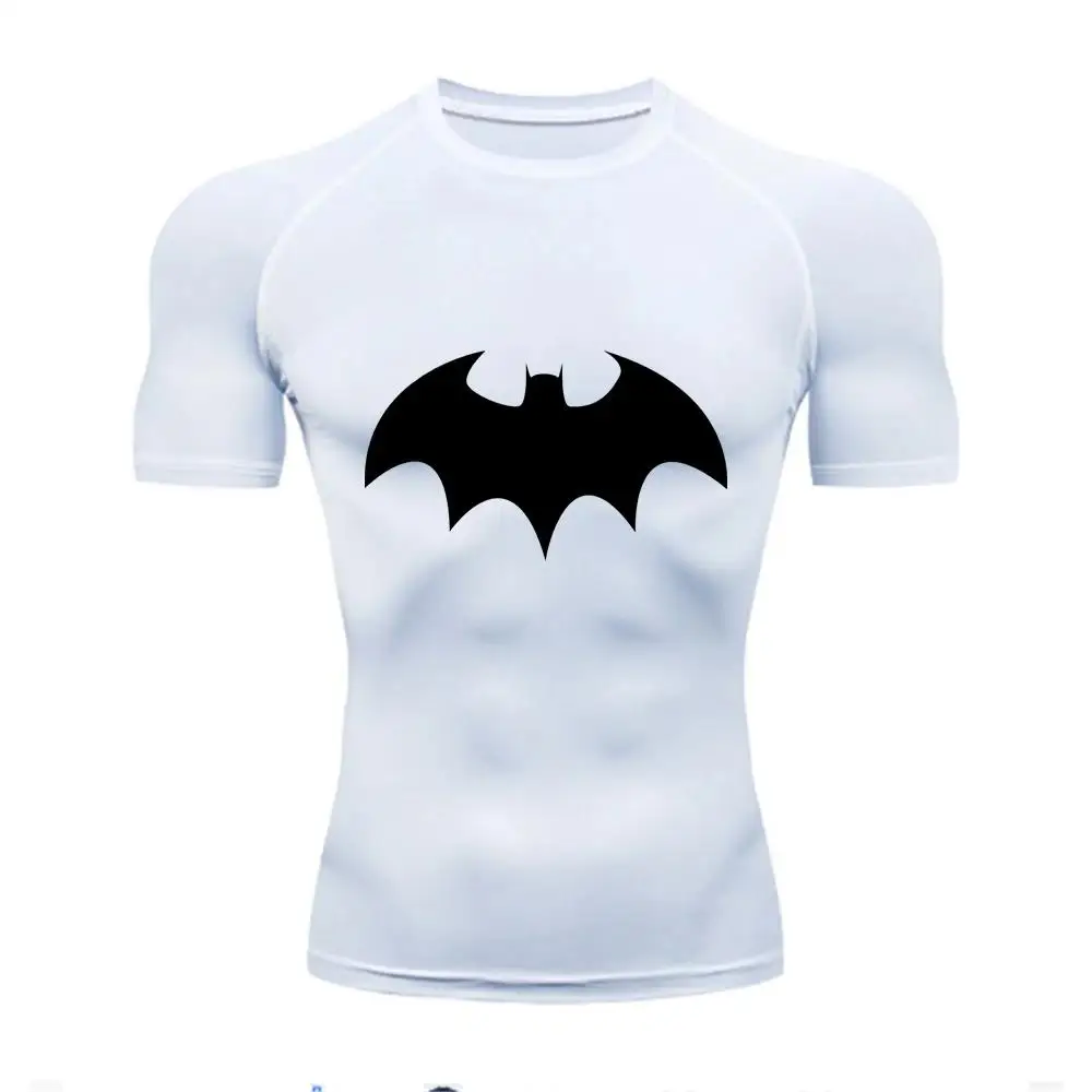 Men Compression Tee Shirt Bat Print Sport Quick Dry Gym Tshirt Summer Short Sleeve Fitness Workout Undershirt Elasticity Top