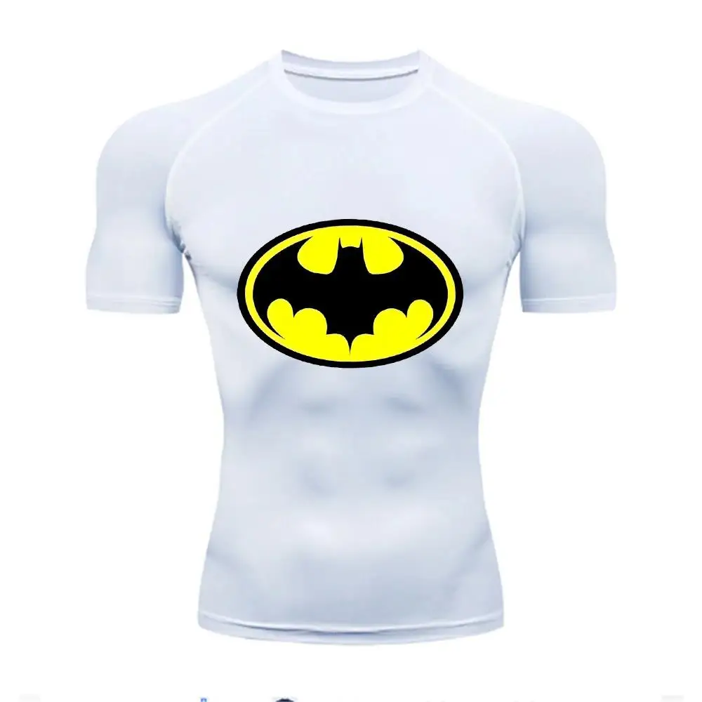 Men Compression Tee Shirt Bat Print Sport Quick Dry Gym Tshirt Summer Short Sleeve Fitness Workout Undershirt Elasticity Top