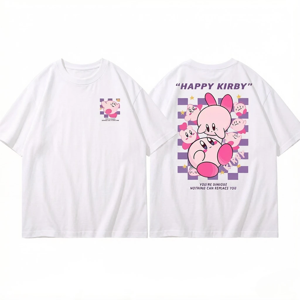 Cartoon Kirby Short-sleeved T-shirt for Men 2026 Summer Anime-style Pure Cotton T-shirt Japanese Style Fashion Apparel