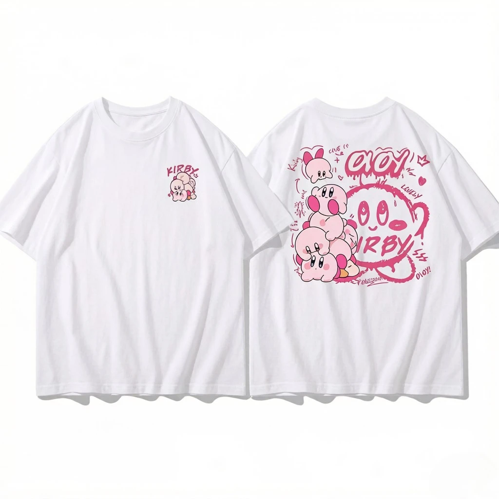 Cartoon Kirby Short-sleeved T-shirt for Men 2026 Summer Anime-style Pure Cotton T-shirt Japanese Style Fashion Apparel