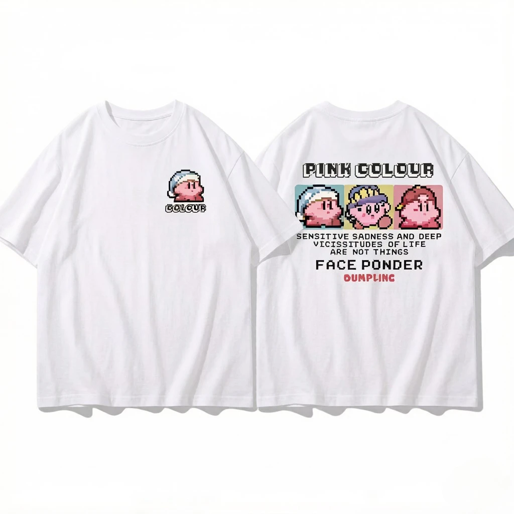 Cartoon Kirby Short-sleeved T-shirt for Men 2026 Summer Anime-style Pure Cotton T-shirt Japanese Style Fashion Apparel