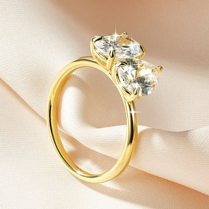 Lnngy 7x9mm Oval/Pear Shape Cleart Zircon Ring Exquisite Two Stone Design Adjustable Rings For Women 2026 Trend Jewelry Gift