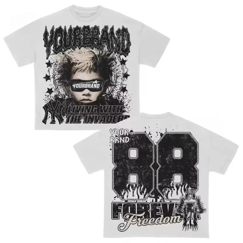 New Summer Pattern Retro Style Harajuku Gothic Hip Hop Animation Print T-shirt Men's and Women's Loose Casual Short Sleeves Top
