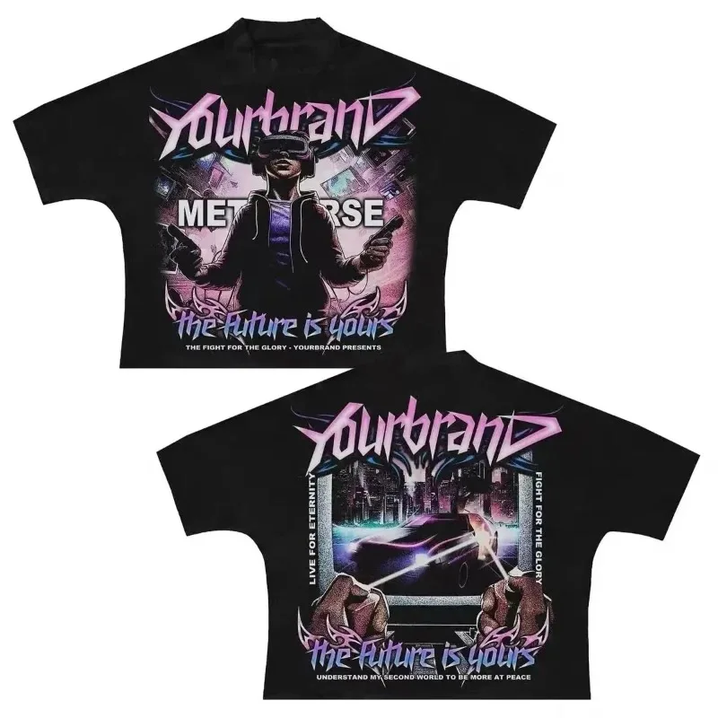 New Summer Pattern Retro Style Harajuku Gothic Hip Hop Animation Print T-shirt Men's and Women's Loose Casual Short Sleeves Top