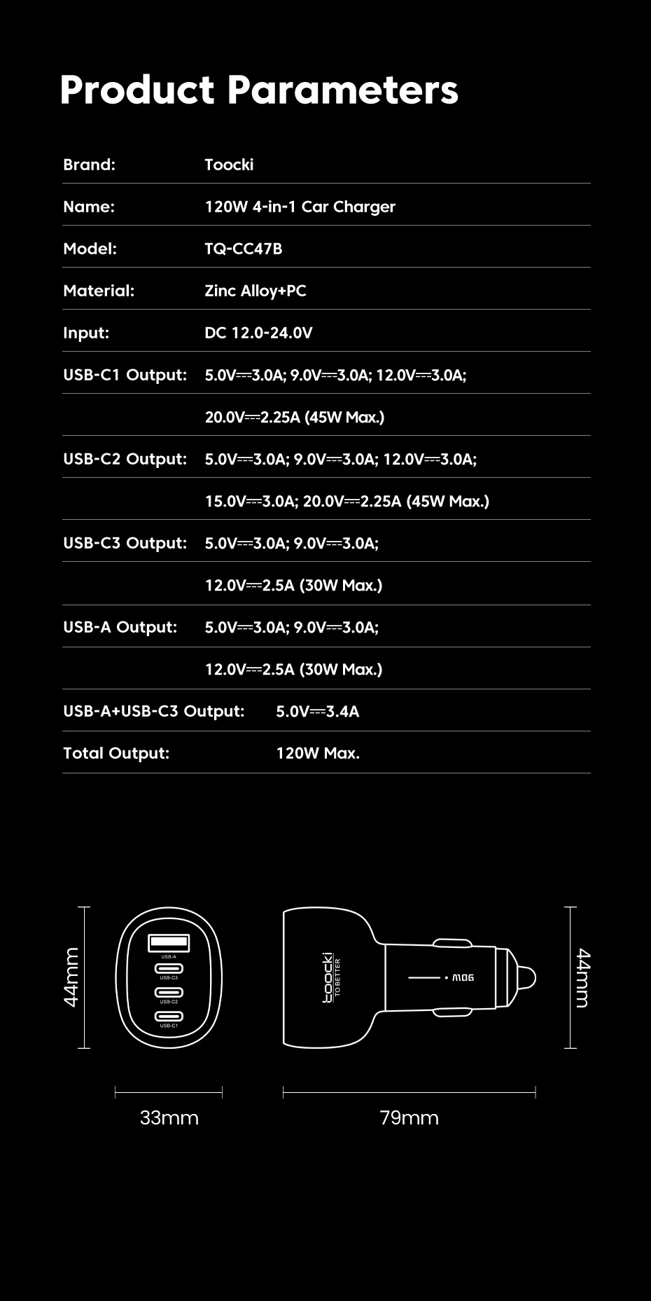 Toocki 90W USB C Car Charger For Phone 4 Ports PD Qi2.2 45W Fast Charging For iPhone 17 16 Pro Samsung S25 S24 Xiaomi LED Light
