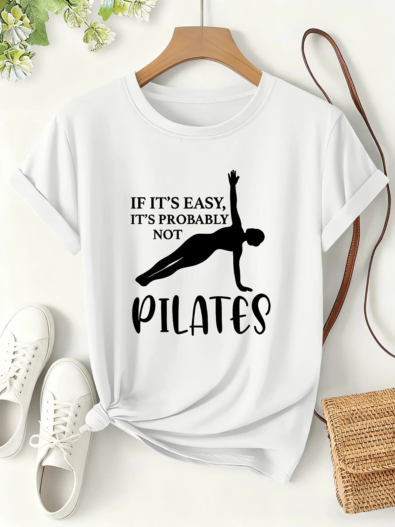 Pilates T Shirt Women Funny Letter Printed Graphic Tees Summer Short Sleeve O-Neck Loose Tops Workout Yoga Gym Clothes Y2K