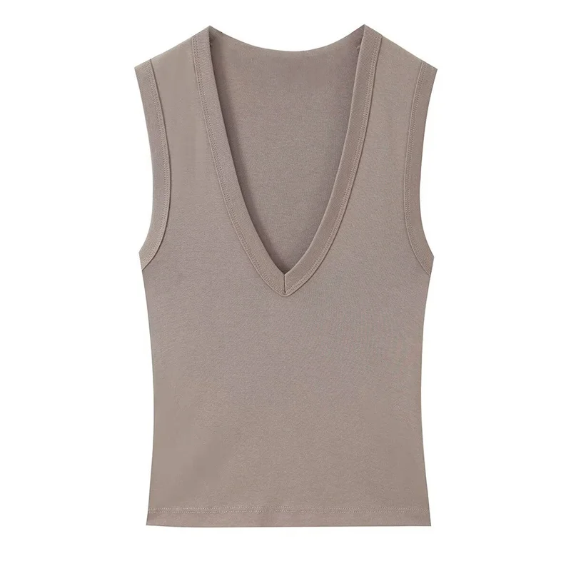 Women's Top 2026 Spring New Style Solid Color Sleeveless Sexy V-Neck Simple Slim Fit Top Casual Fashion Versatile