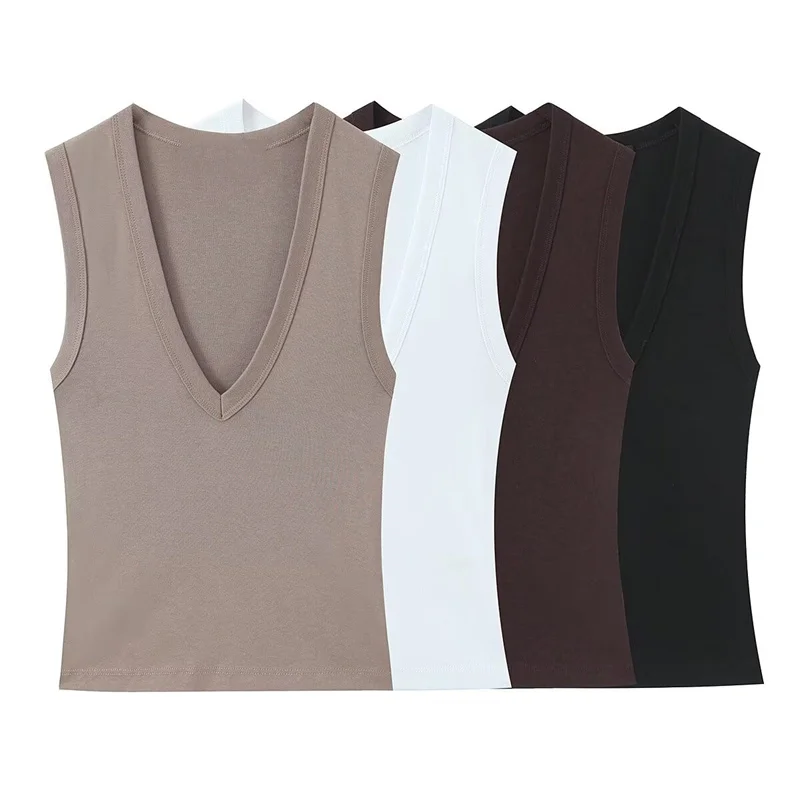 Women's Top 2026 Spring New Style Solid Color Sleeveless Sexy V-Neck Simple Slim Fit Top Casual Fashion Versatile