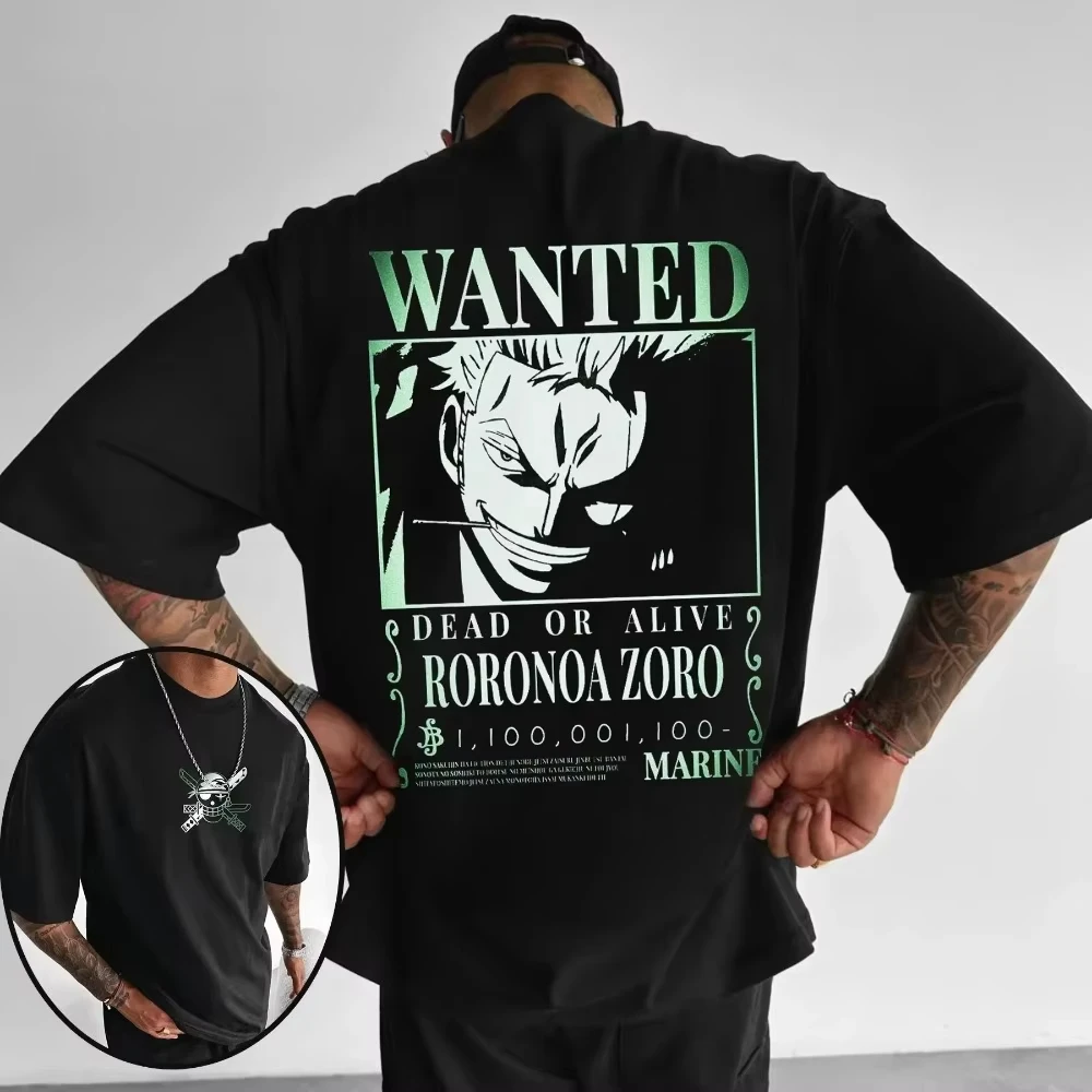 One Piece Men's T-shirt Roronoa Zoro Summer and Autumn Japanese Anime Boys' Wear Cotton Short Sleeve Retro Y2k Wear