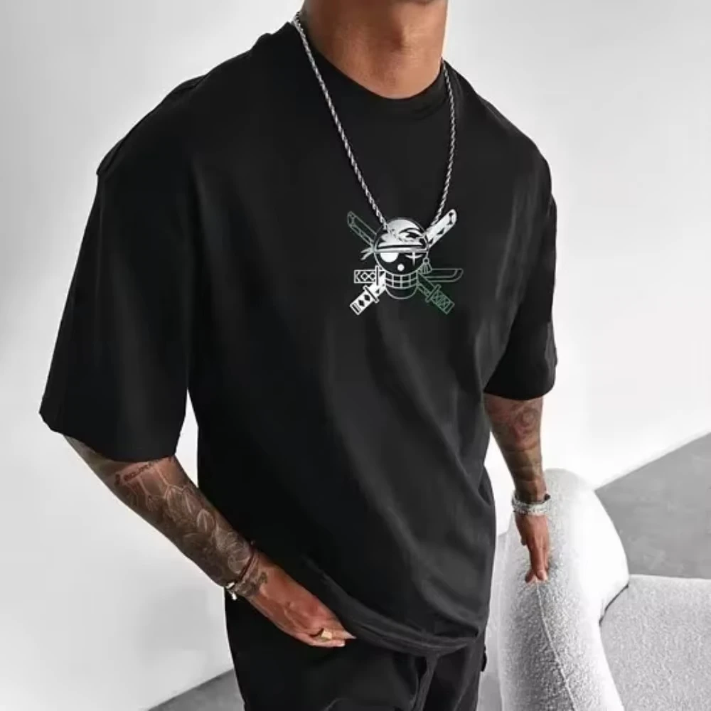 One Piece Men's T-shirt Roronoa Zoro Summer and Autumn Japanese Anime Boys' Wear Cotton Short Sleeve Retro Y2k Wear