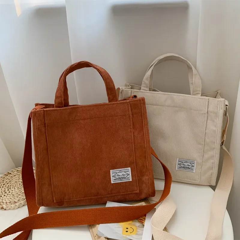 Ladies Corduroy Canvas Shoulder Crossbody Handbag Small Square Bag Stylish Trendy Women's Handbag for Casual Use