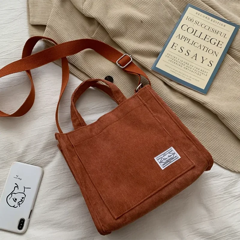 Ladies Corduroy Canvas Shoulder Crossbody Handbag Small Square Bag Stylish Trendy Women's Handbag for Casual Use