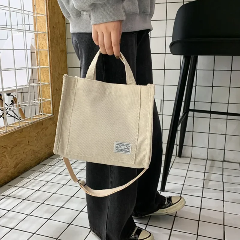 Ladies Corduroy Canvas Shoulder Crossbody Handbag Small Square Bag Stylish Trendy Women's Handbag for Casual Use