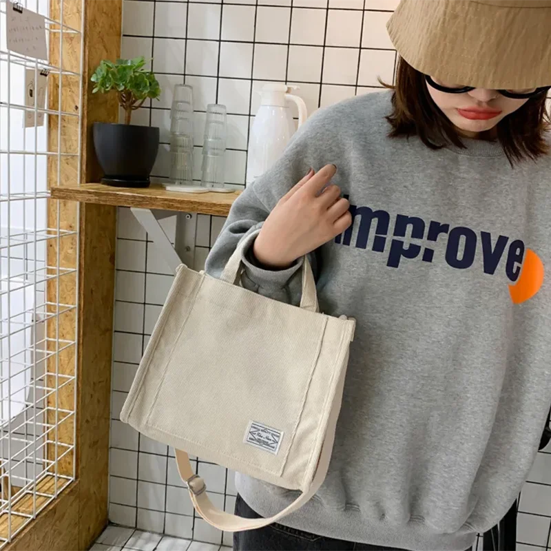Ladies Corduroy Canvas Shoulder Crossbody Handbag Small Square Bag Stylish Trendy Women's Handbag for Casual Use