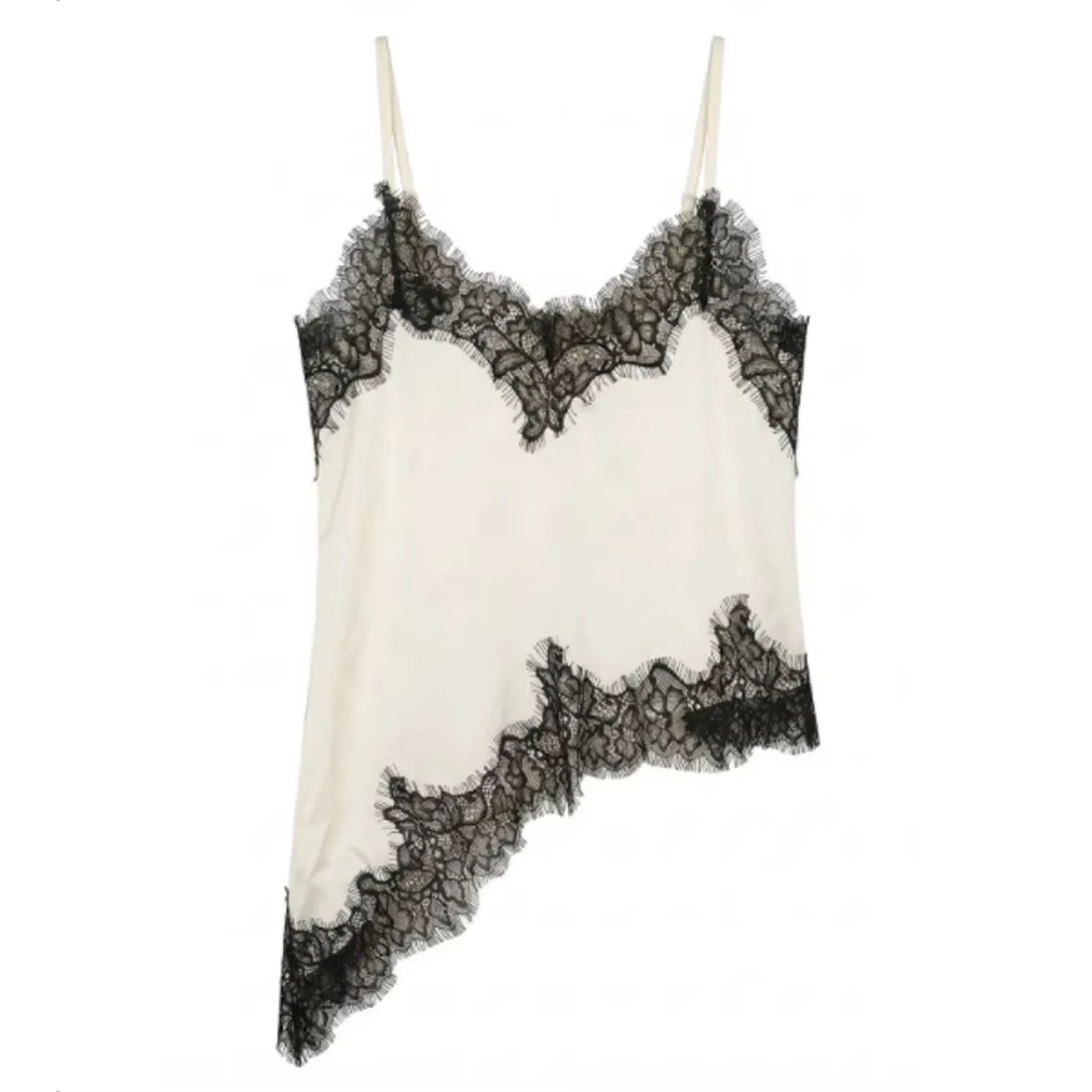 HH Womens Vintage Satin Lace Trim Cami Top Asymmetric Hem V Neck Spaghetti Strap Camisole for Street Style Casual Wear