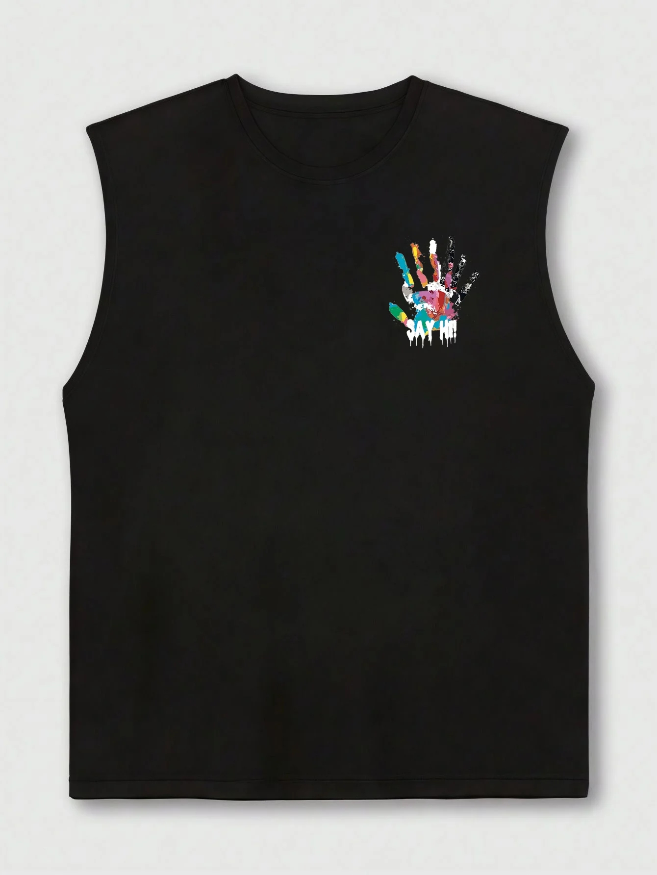 100% Pure Cotton Men's Summer Fashion Casual Sports Loose Color Handprint Breathable Round Neck Sleeveless Vest
