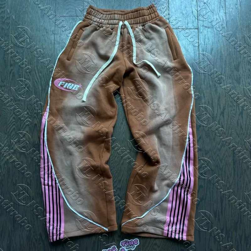 Y2K Retro American Hip Hop Striped Jogger Sweatpants Oversize Cargo Trousers with Drawstring for Men Women Kids Streetwear