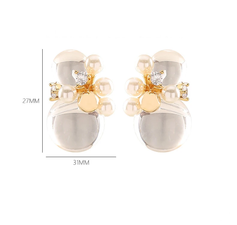 Fashionable and exquisite imitation crystal resin ball pearl zircon stud earrings niche personality simple commuter earrings