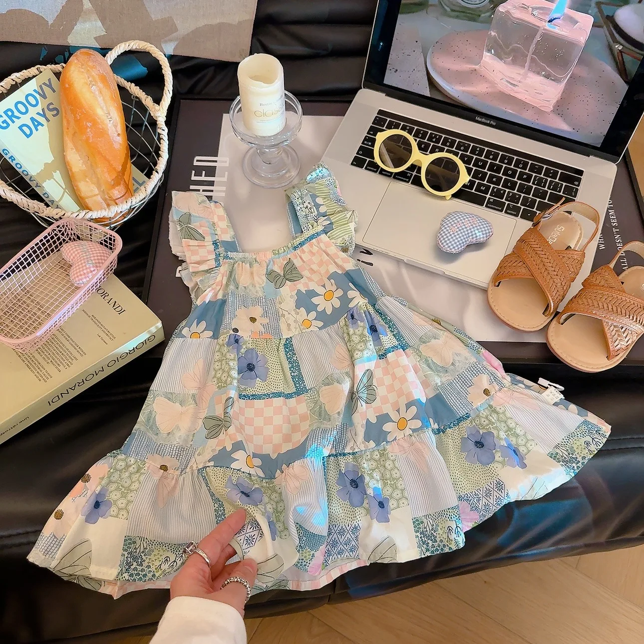 2026 Summer Girls Flutter Sleeve Dress Kids Printed Tiered Princess Dresses for 1-12Y Children Vacation Clothes