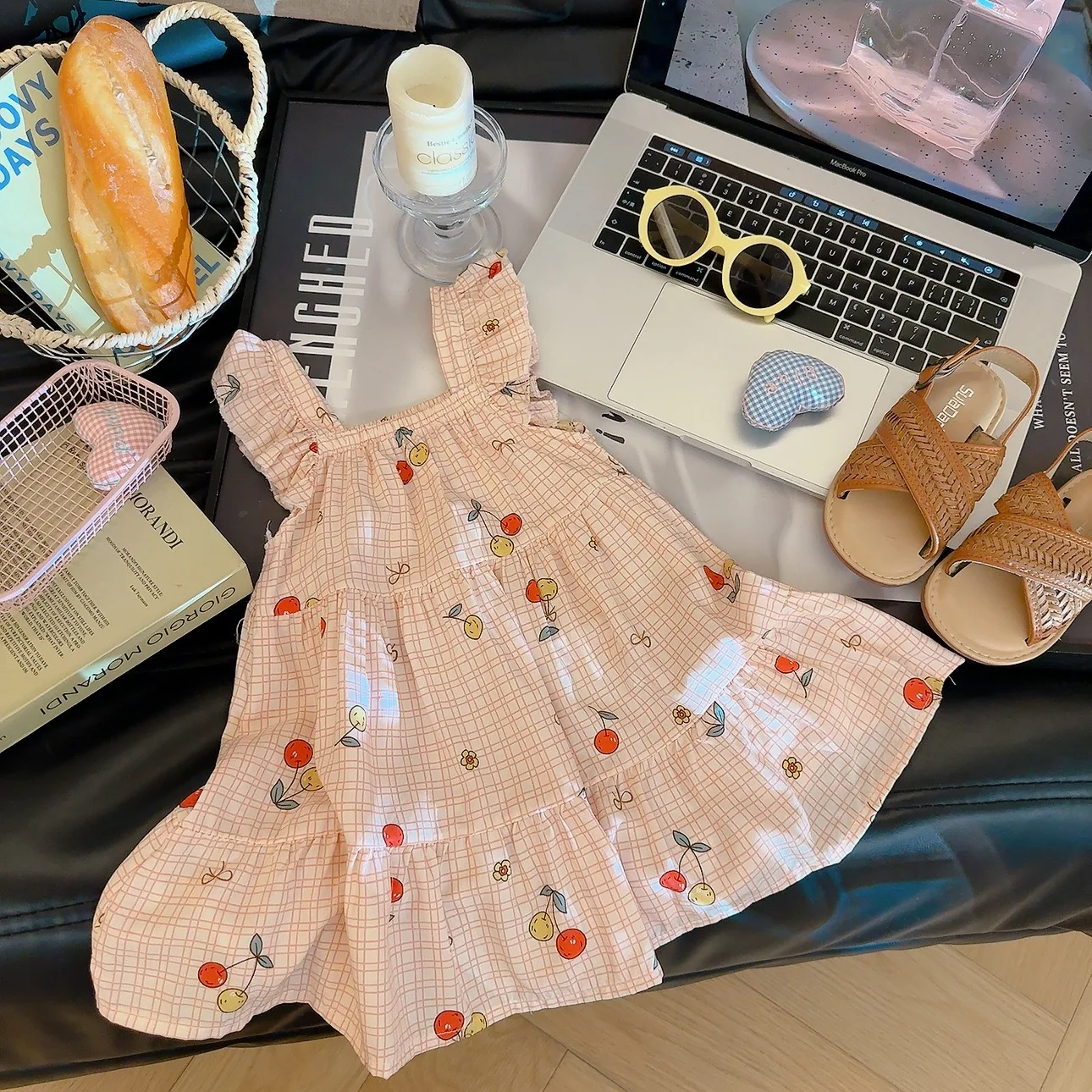 2026 Summer Girls Flutter Sleeve Dress Kids Printed Tiered Princess Dresses for 1-12Y Children Vacation Clothes