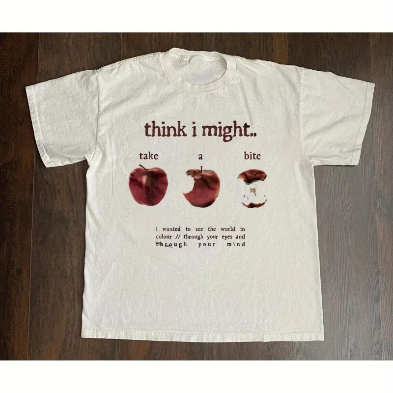 Beabadoobee Men's Street Style Pattern T-shirt, I May Bite 'Apple&Applebee Four Seasons Casual T-shirt'