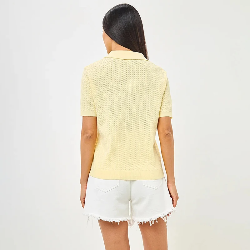 Hollow Knitted T shirt Woman 2026 Summer New Short Sleeve Casual Loose Lapel Ins Hot Tops Lady Sweater T shirt Solid Knit Blouse