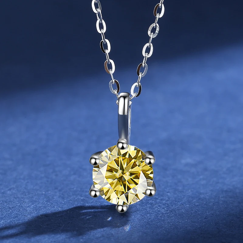 JOIAS HOME Silver S925 1ct D COLRO Moissanite Round Gemstone Pendant Necklace Simple and Elegant O-Chain Fashion Versatile