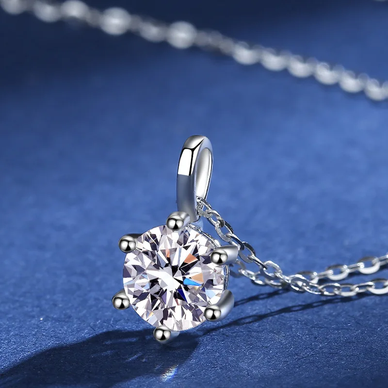 JOIAS HOME Silver S925 1ct D COLRO Moissanite Round Gemstone Pendant Necklace Simple and Elegant O-Chain Fashion Versatile