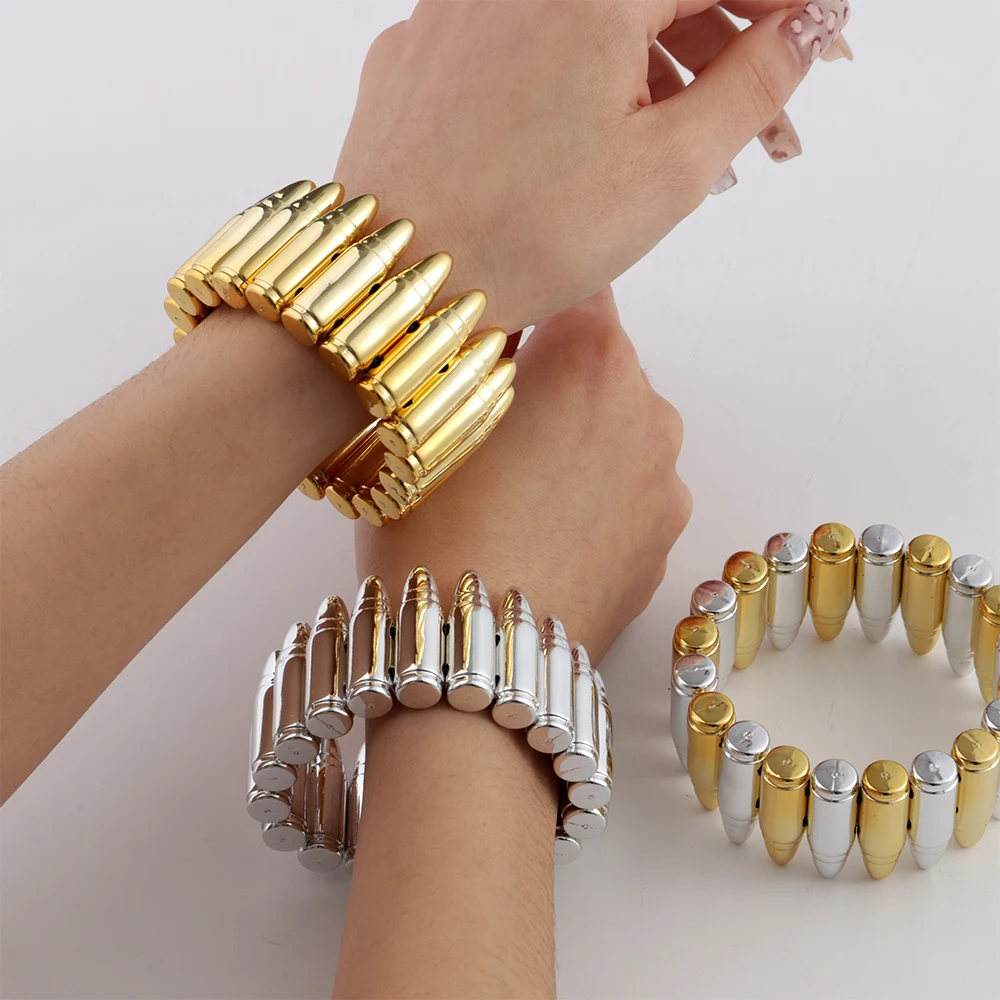Creative Acrylic Wide Bullet Shape Beads Stretch Bracelets Beaded Elastic Bangles for Women Exaggerated Jewelry Gifts