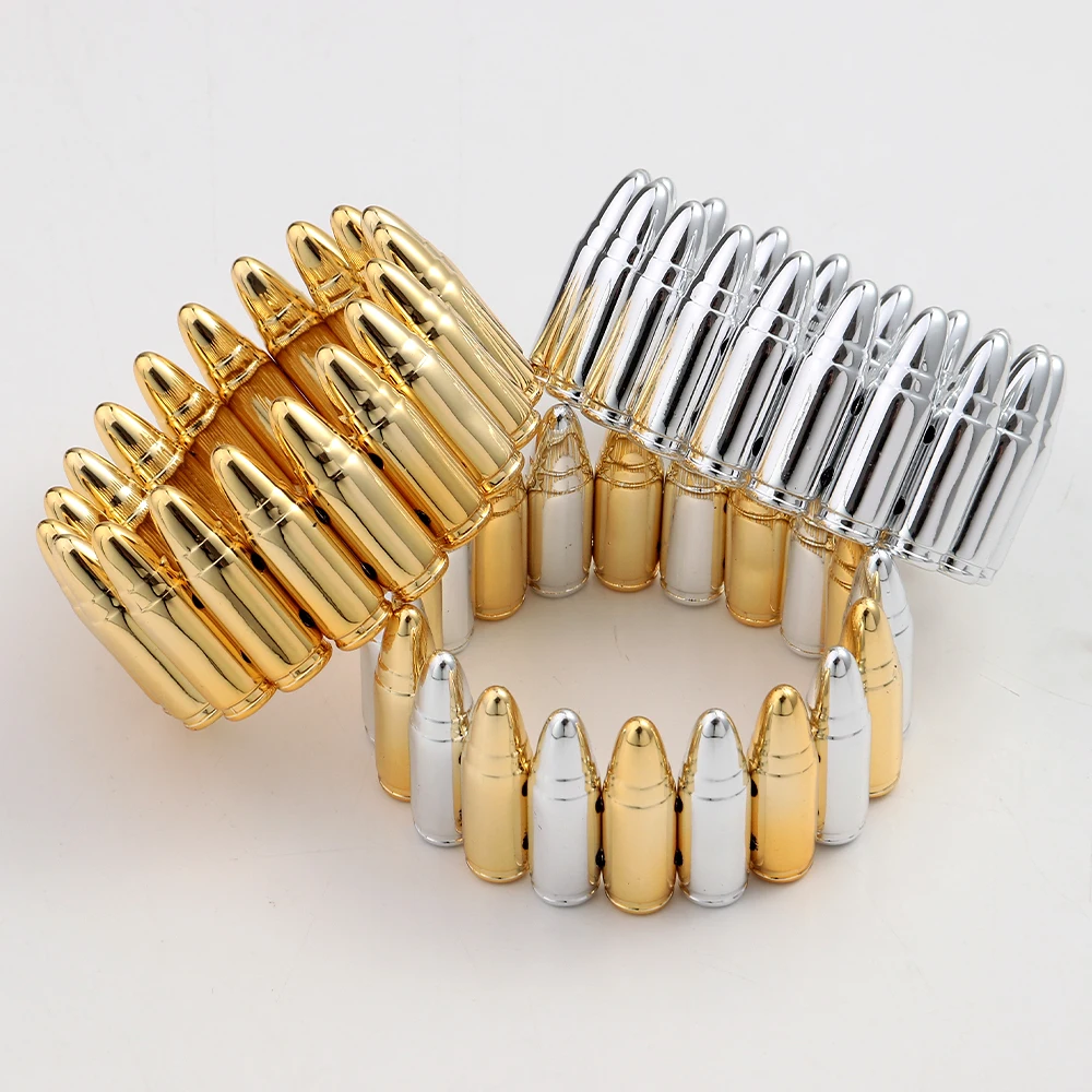Creative Acrylic Wide Bullet Shape Beads Stretch Bracelets Beaded Elastic Bangles for Women Exaggerated Jewelry Gifts