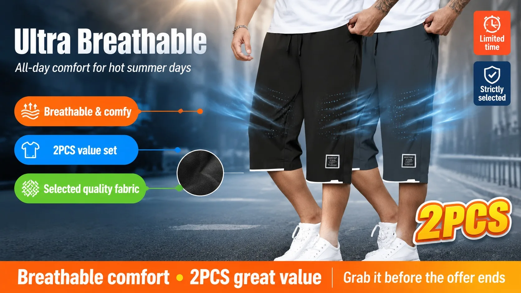 3pc Men's Casual Sports Pants Ice Silk Breathable And Refreshing Elastic Quick-Drying Sports Pants Man Football Summer Clothes