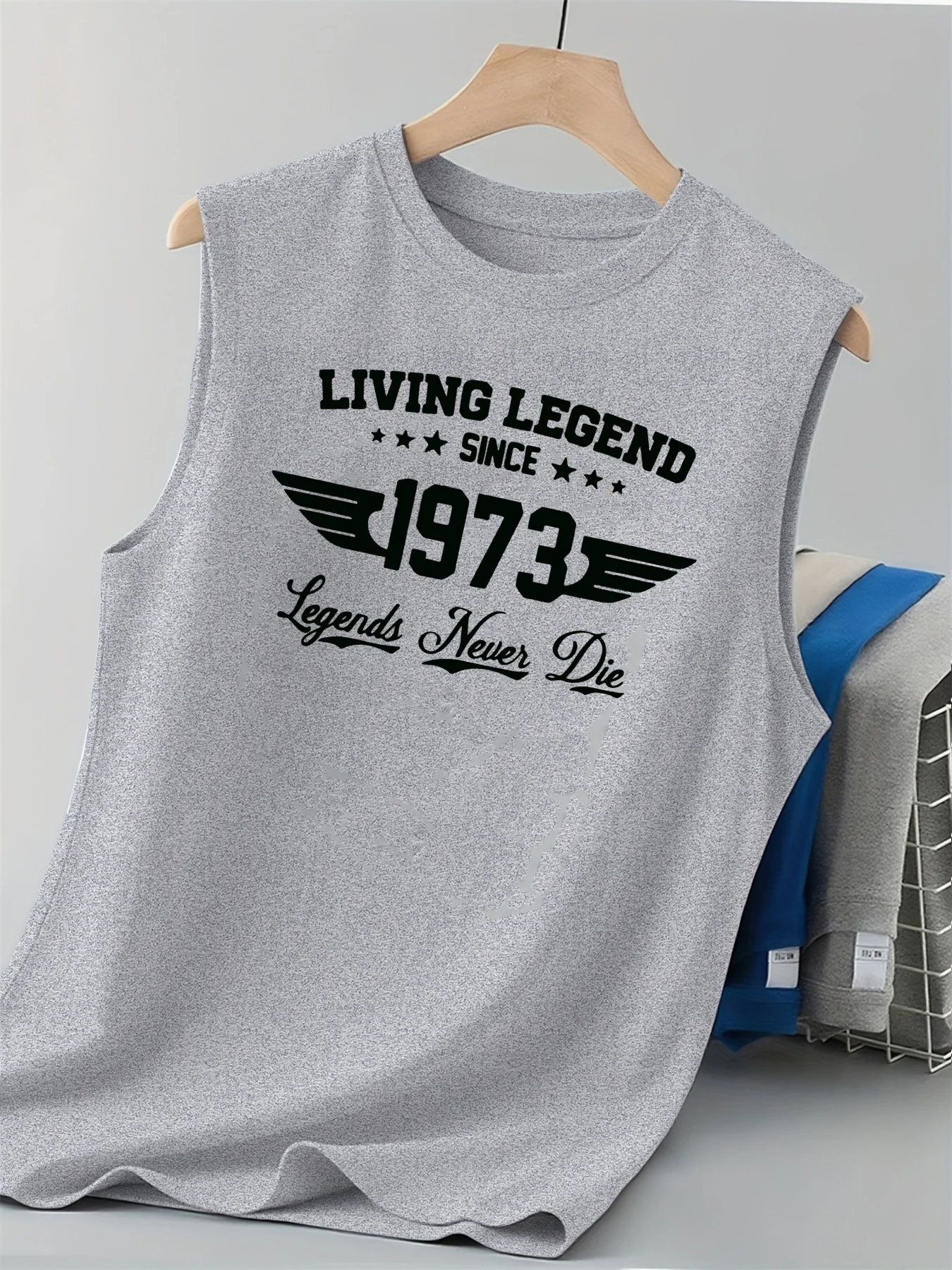 100% Pure Cotton Men's Summer Fashionable Casual Retro 1973 Pattern Printed Fitness Breathable Loose Round Neck Sleeveless Vest