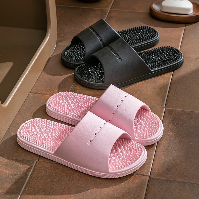Summer Slippers for Men PVC Massage Soft Non-slip Solid Color Comfortable Bathroom Shoes Casual Women Indoor Home Sandals