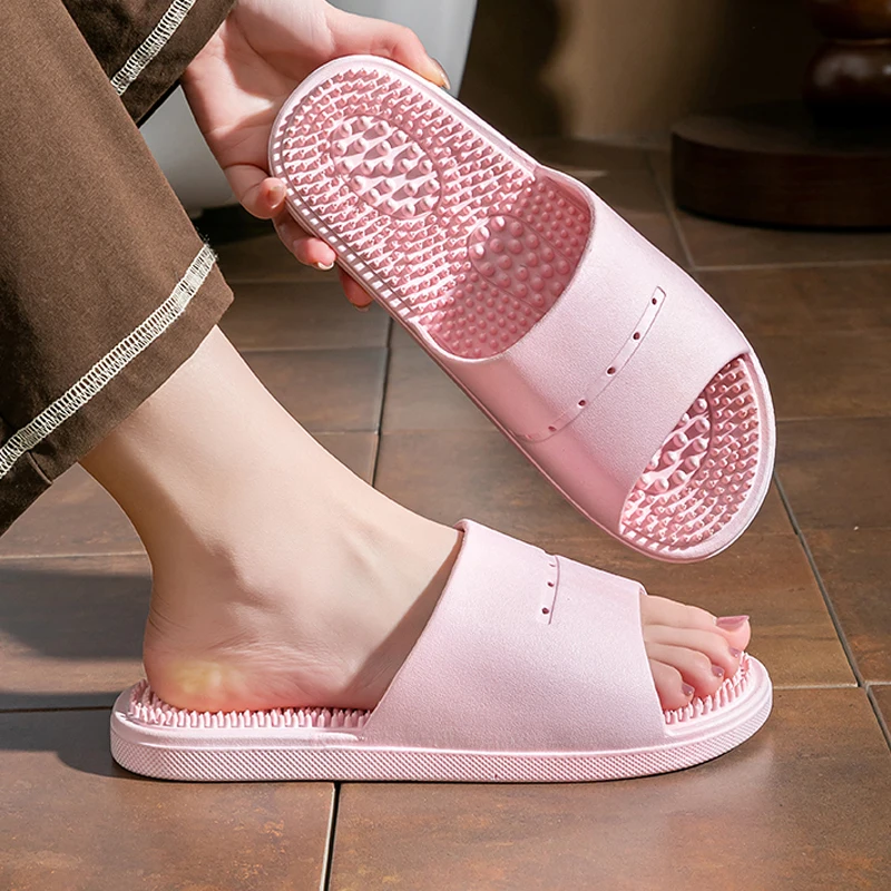 Summer Slippers for Men PVC Massage Soft Non-slip Solid Color Comfortable Bathroom Shoes Casual Women Indoor Home Sandals