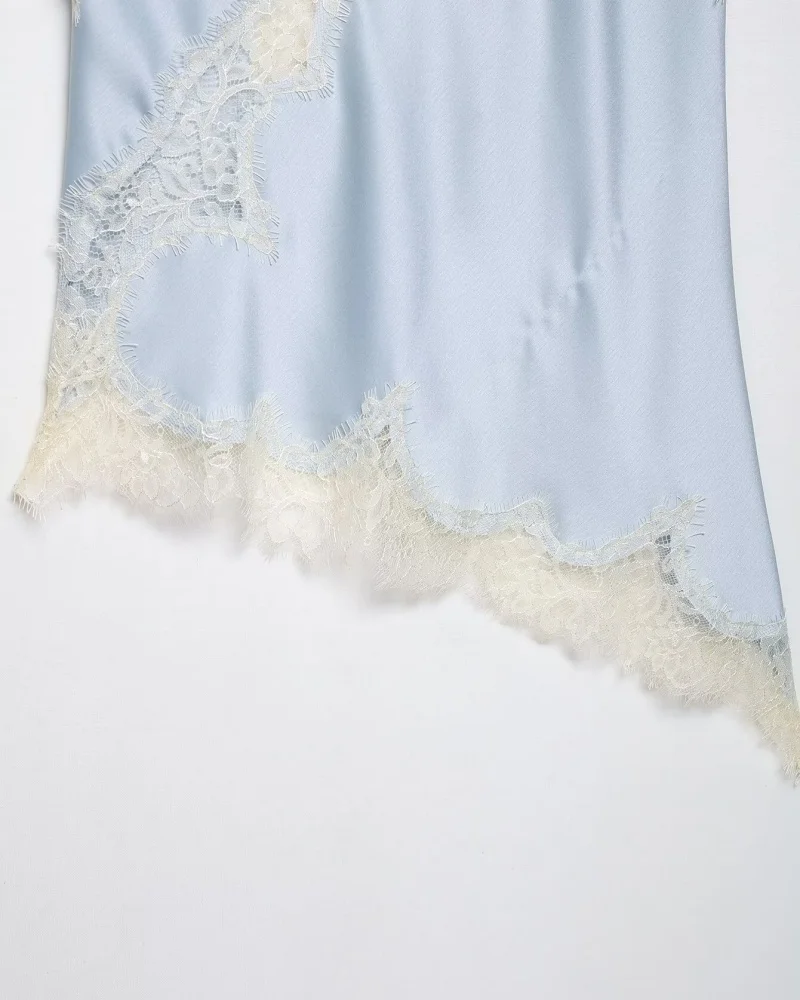 Women's Summer Asymmetrical Hem Lace Trim Cami Top, Sleeveless V Neck Satin Camisole, Casual Daily Wear Multiple Colors
