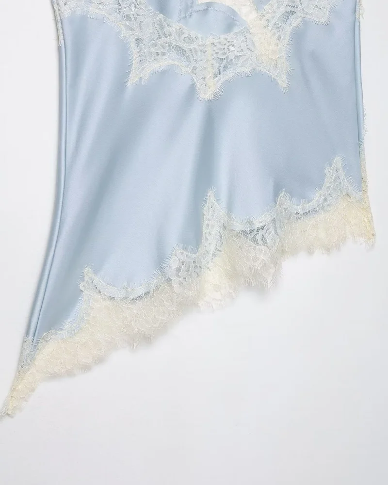 Women's Summer Asymmetrical Hem Lace Trim Cami Top, Sleeveless V Neck Satin Camisole, Casual Daily Wear Multiple Colors