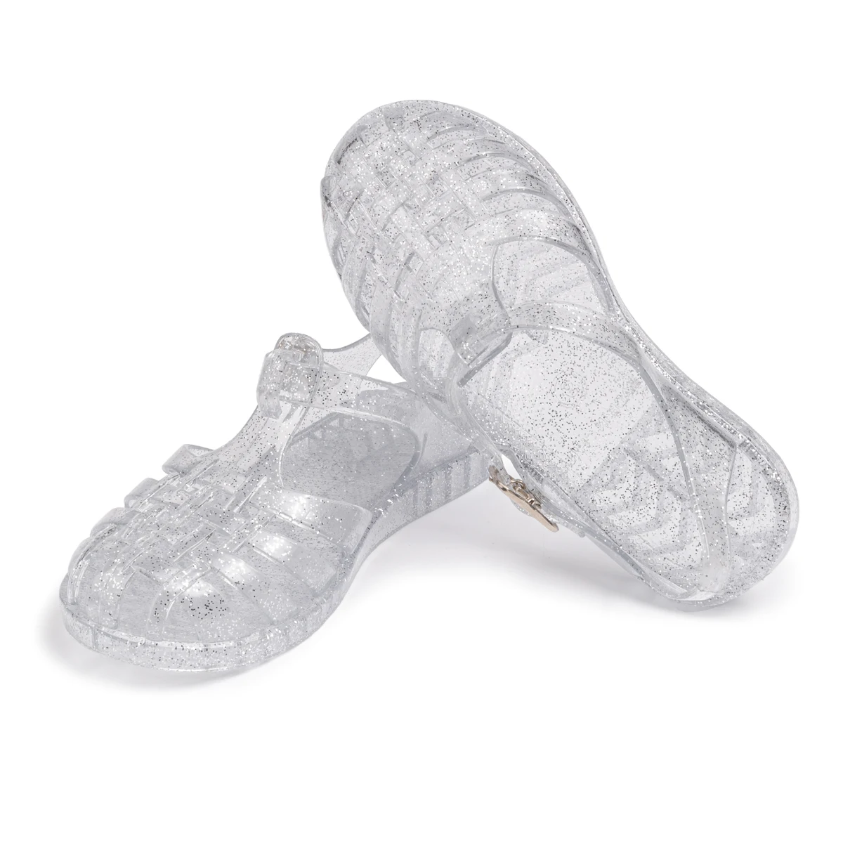 Girls Glitter Jelly PVC Sandals Toddler Little Kids Buckle Closure Retro Woven Cut-Out Summer Beach Shoes