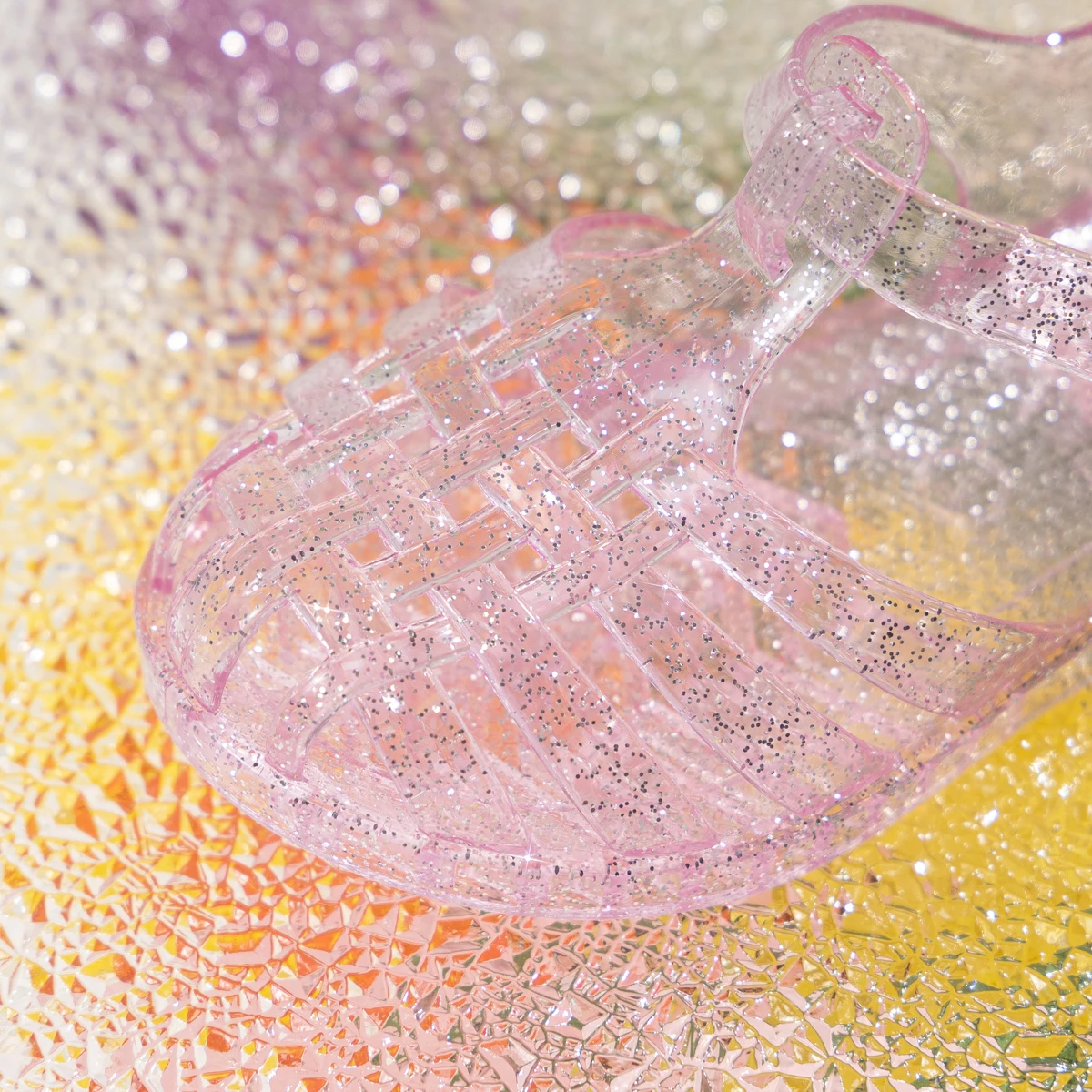 Girls Glitter Jelly PVC Sandals Toddler Little Kids Buckle Closure Retro Woven Cut-Out Summer Beach Shoes