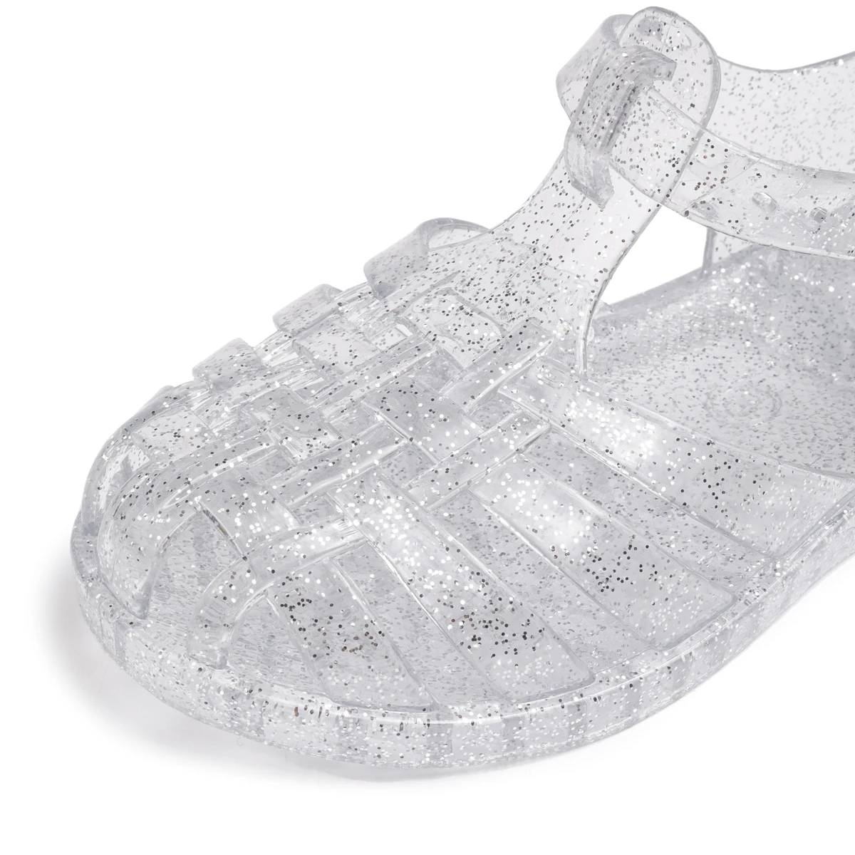 Girls Glitter Jelly PVC Sandals Toddler Little Kids Buckle Closure Retro Woven Cut-Out Summer Beach Shoes