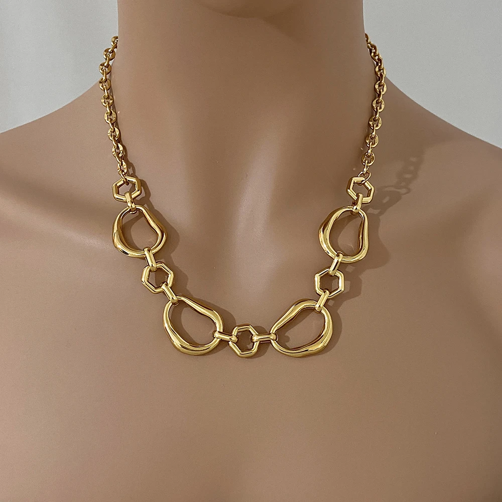 Irregular Geometric Circle Chain Necklaces for Women Fashion Gold Silver Color Stainless Steel Necklace Waterproof Jewelry