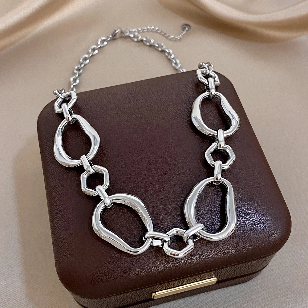 Irregular Geometric Circle Chain Necklaces for Women Fashion Gold Silver Color Stainless Steel Necklace Waterproof Jewelry