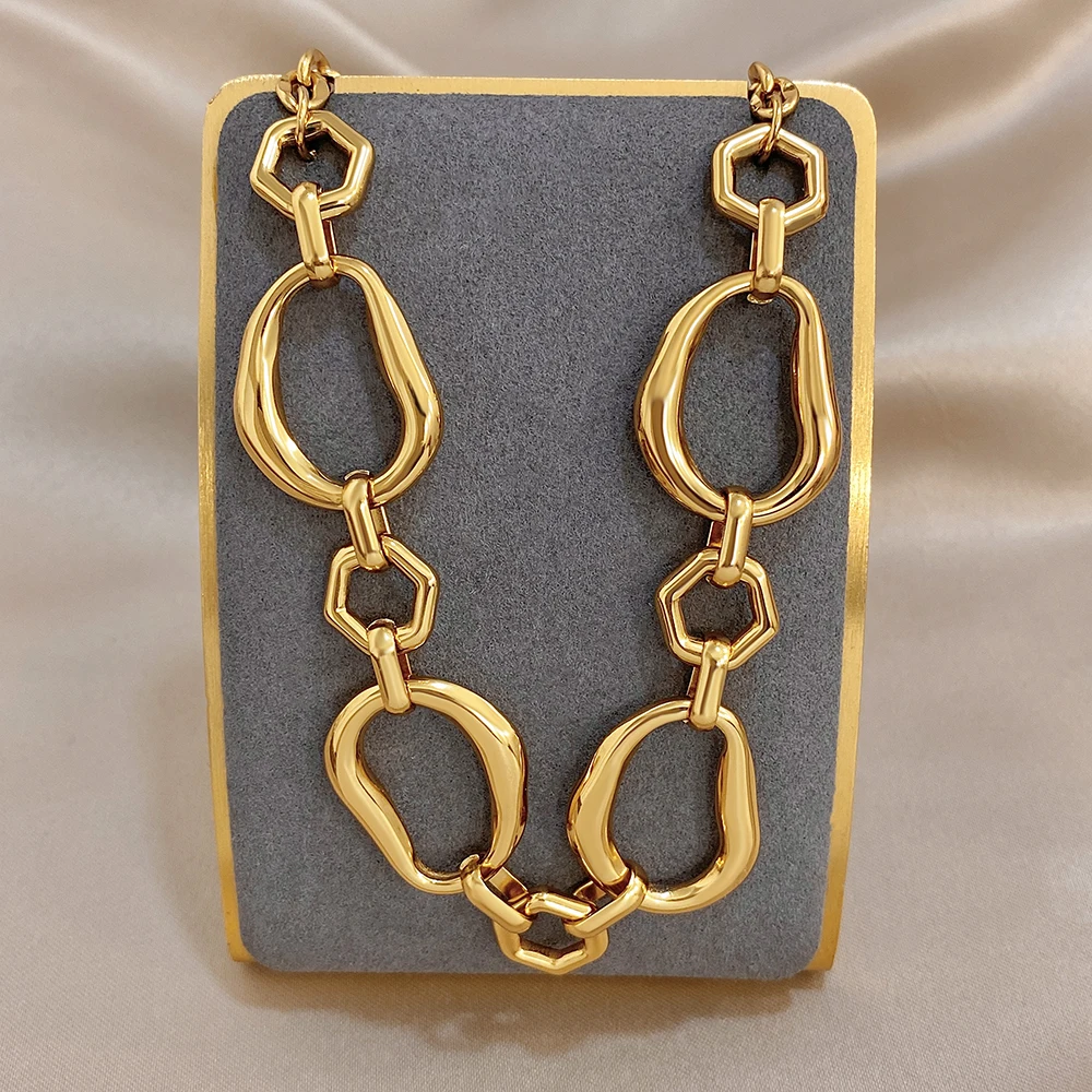 Irregular Geometric Circle Chain Necklaces for Women Fashion Gold Silver Color Stainless Steel Necklace Waterproof Jewelry