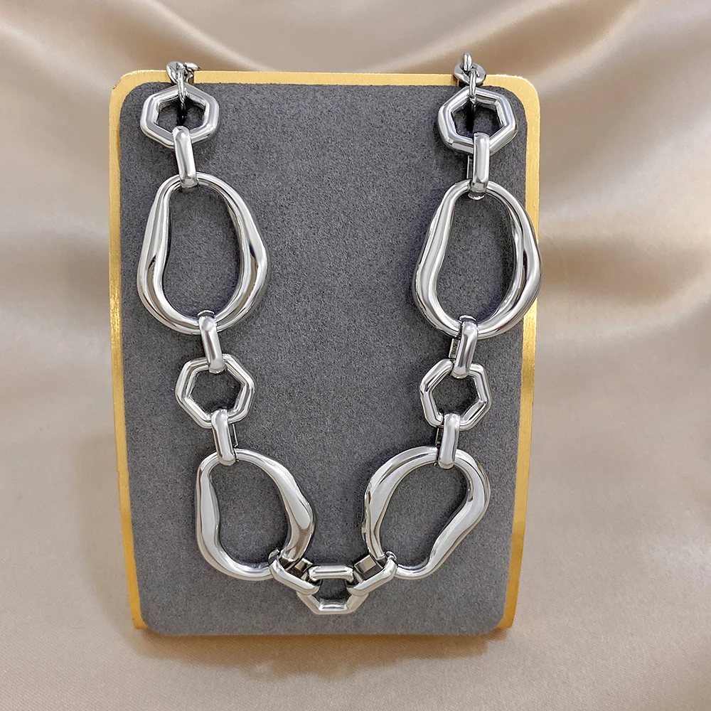 Irregular Geometric Circle Chain Necklaces for Women Fashion Gold Silver Color Stainless Steel Necklace Waterproof Jewelry
