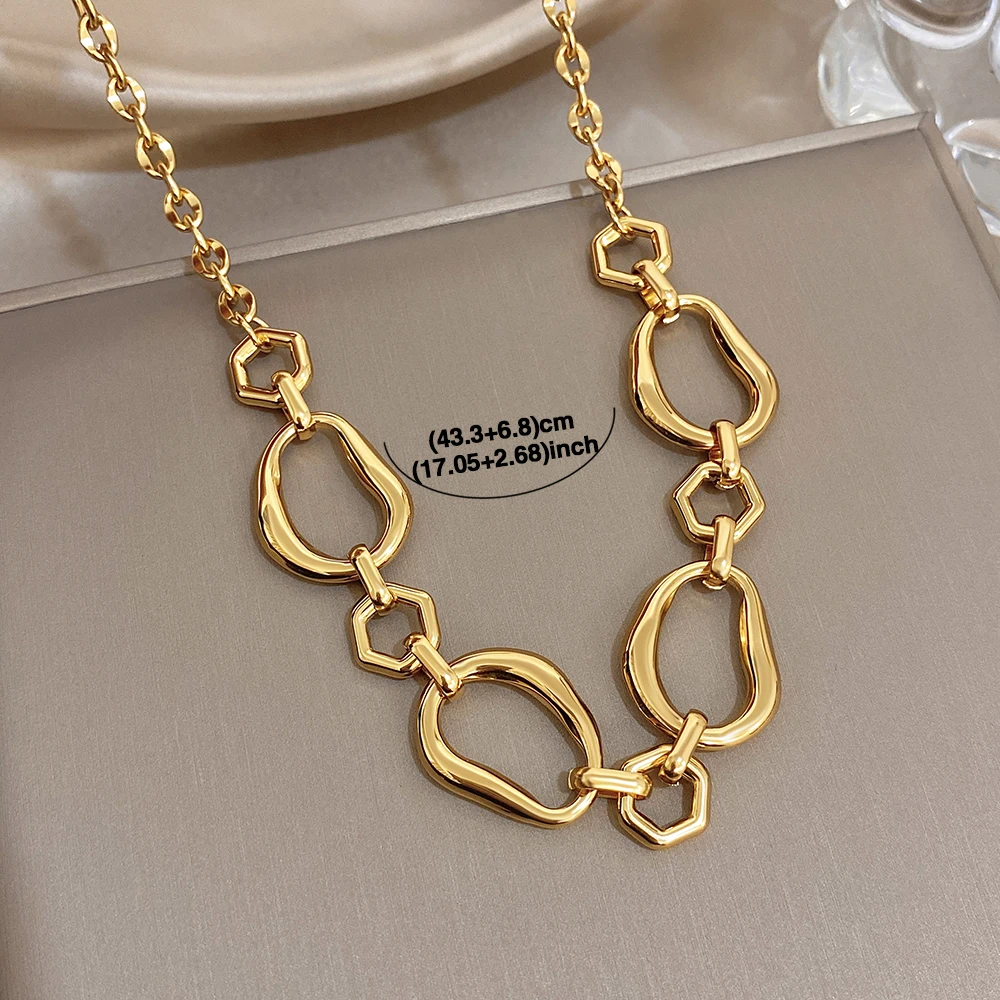 Irregular Geometric Circle Chain Necklaces for Women Fashion Gold Silver Color Stainless Steel Necklace Waterproof Jewelry