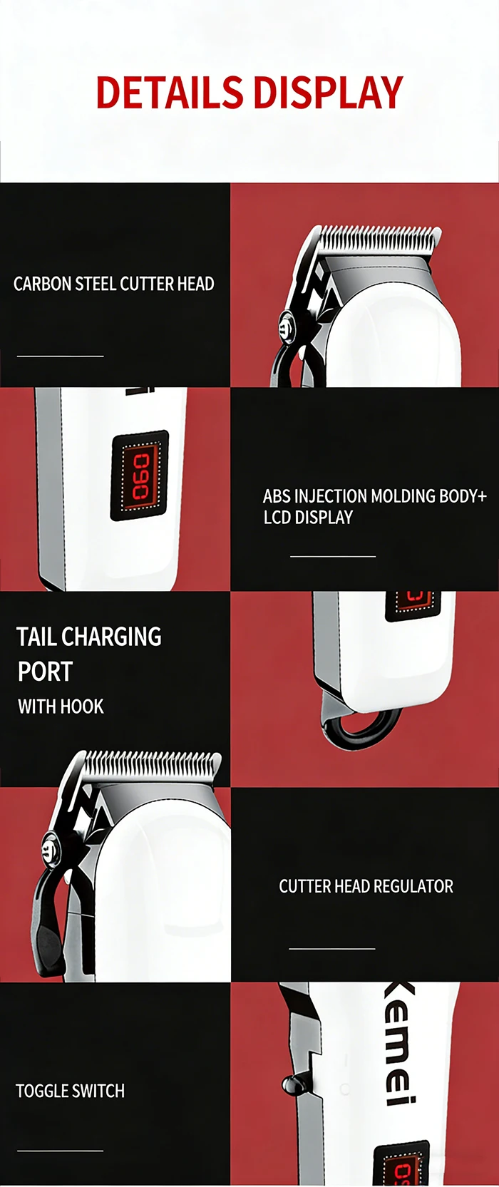 Kemei Hair Clipper Or Blade Hair Cut Maching Wireless Trimmer Men Professional Clipper Machine Rechargeable Hair Cut Barber 809A